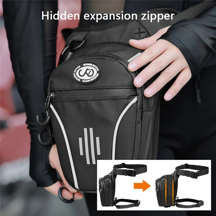 WOSAWE MB027-B Motorcycle Drop Leg Bag Oxford Cloth Reflective Waist Pack