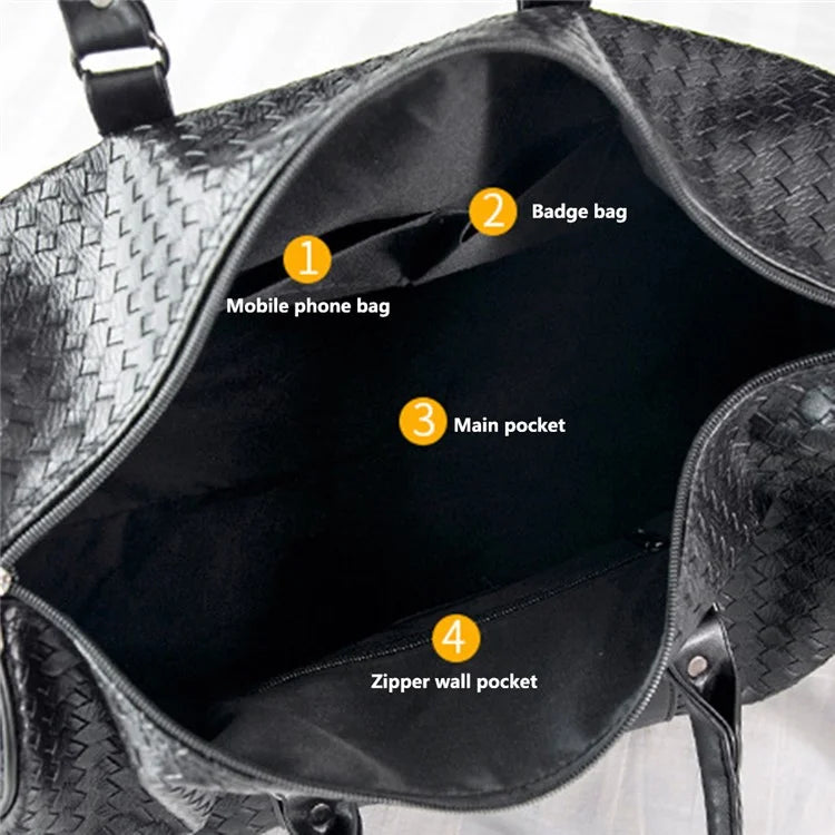 45x21x24cm Waterproof Gym Bag PU Leather Duffle Bag Weekend Overnight Crossbody Bag Handbag