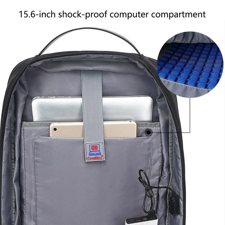 COOLBELL CB-8290 Men Travel Backpack Anti-Splash Large Capacity 15.6-inch Laptop Storage Daypack