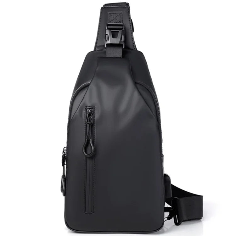 Men's Chest Bag Waterproof PU Crossbody Bag Travel Business Shoulder Bag Daypack with USB Port