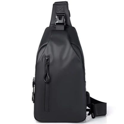 Men's Chest Bag Waterproof PU Crossbody Bag Travel Business Shoulder Bag Daypack with USB Port