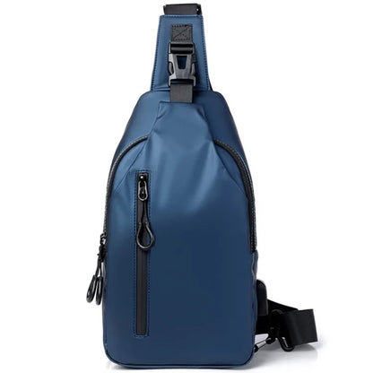 Men's Chest Bag Waterproof PU Crossbody Bag Travel Business Shoulder Bag Daypack with USB Port