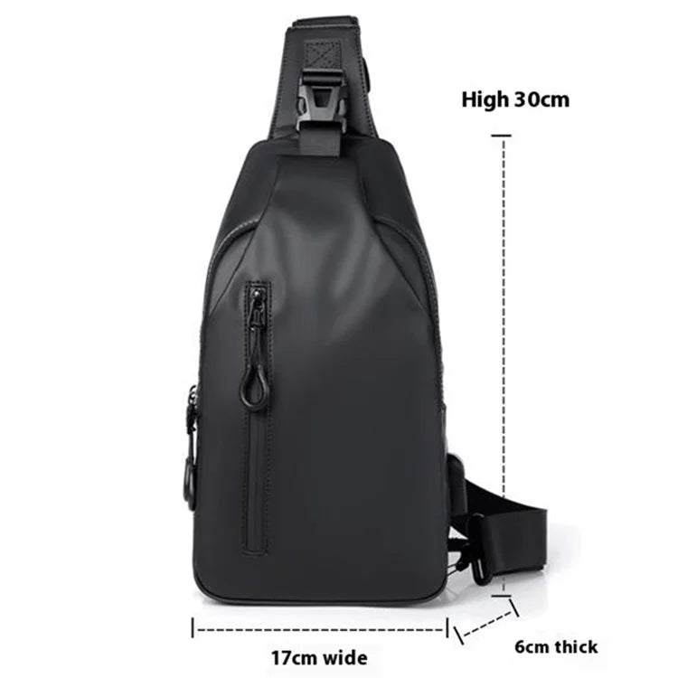 Men's Chest Bag Waterproof PU Crossbody Bag Travel Business Shoulder Bag Daypack with USB Port