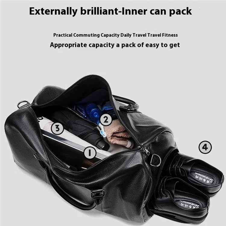 Waterproof Gym Bag PU Duffle Bag Weekend Overnight Crossbody Bag Handbag