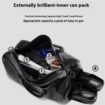 Waterproof Gym Bag PU Duffle Bag Weekend Overnight Crossbody Bag Handbag