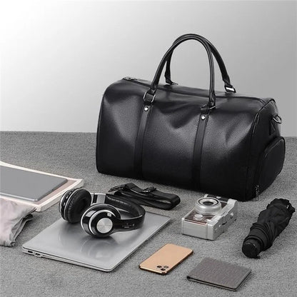 Waterproof Gym Bag PU Duffle Bag Weekend Overnight Crossbody Bag Handbag