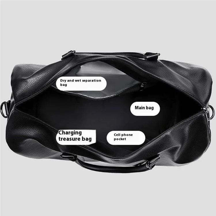 Waterproof Gym Bag PU Duffle Bag Weekend Overnight Crossbody Bag Handbag