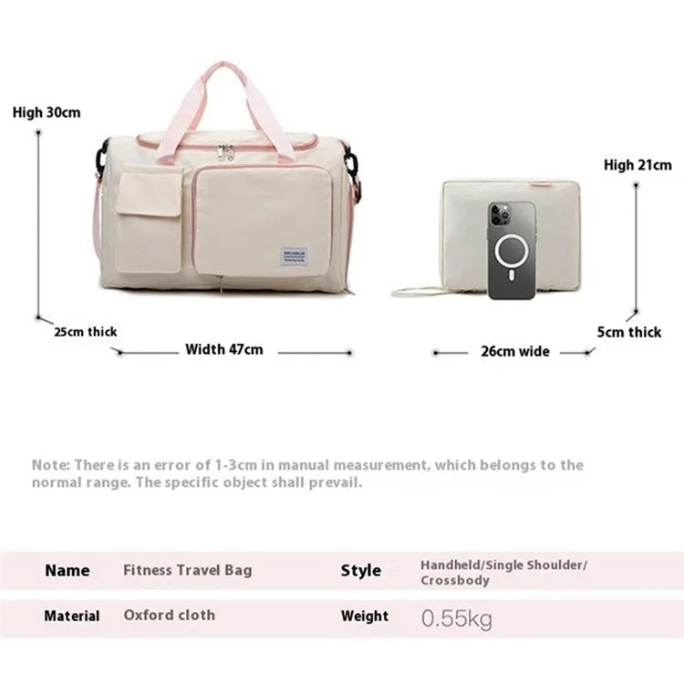 Foldable Oxford Cloth Gym Bag Sports Handbag Wet and Dry Separation Pocket Duffle Bag with Shoulder Strap