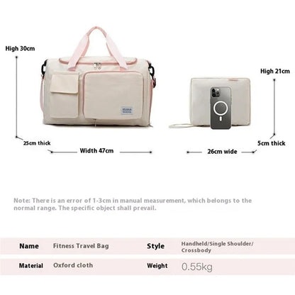 Foldable Oxford Cloth Gym Bag Sports Handbag Wet and Dry Separation Pocket Duffle Bag with Shoulder Strap