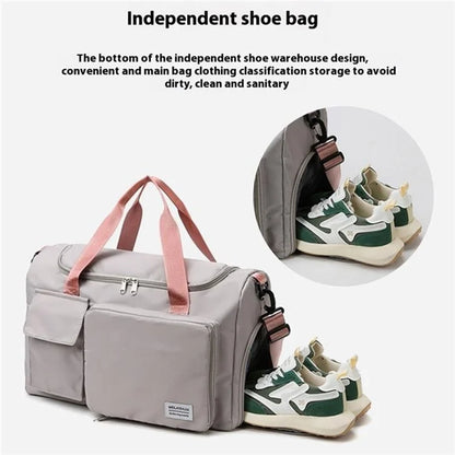 Foldable Large Capacity Travel Duffle Bag Carry-On Gym Weekender Bag with Shoe Compartment