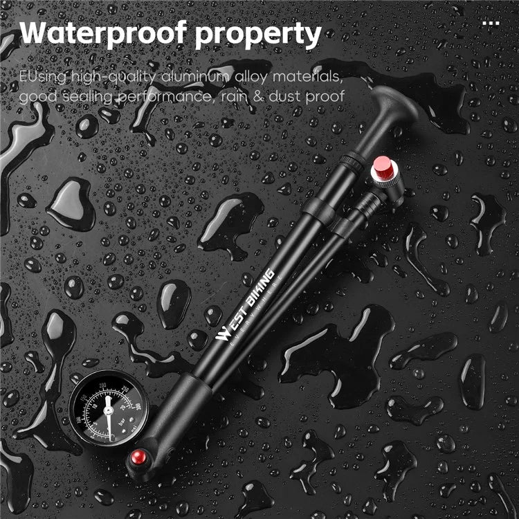 WEST BIKING 300PSI Bike Shock-Absorbed Pump High Pressure Ait Inflator Bicycle Aluminum Alloy Air Pump