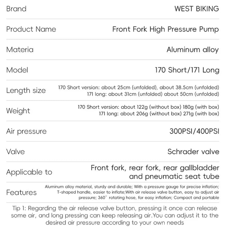 WEST BIKING 400PSI Bike Shock-Absorbed Pump High Pressure Ait Inflator Bicycle Aluminum Alloy Air Pump