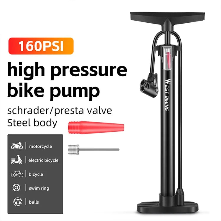 WEST BIKING YP0711159 Widen Handle Air Pump High Pressure Motorcycle E-Bike Bicycle Tire Inflator