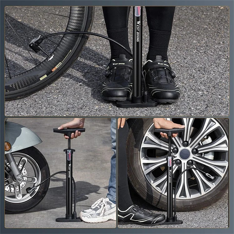 WEST BIKING YP0711159 Widen Handle Air Pump High Pressure Motorcycle E-Bike Bicycle Tire Inflator