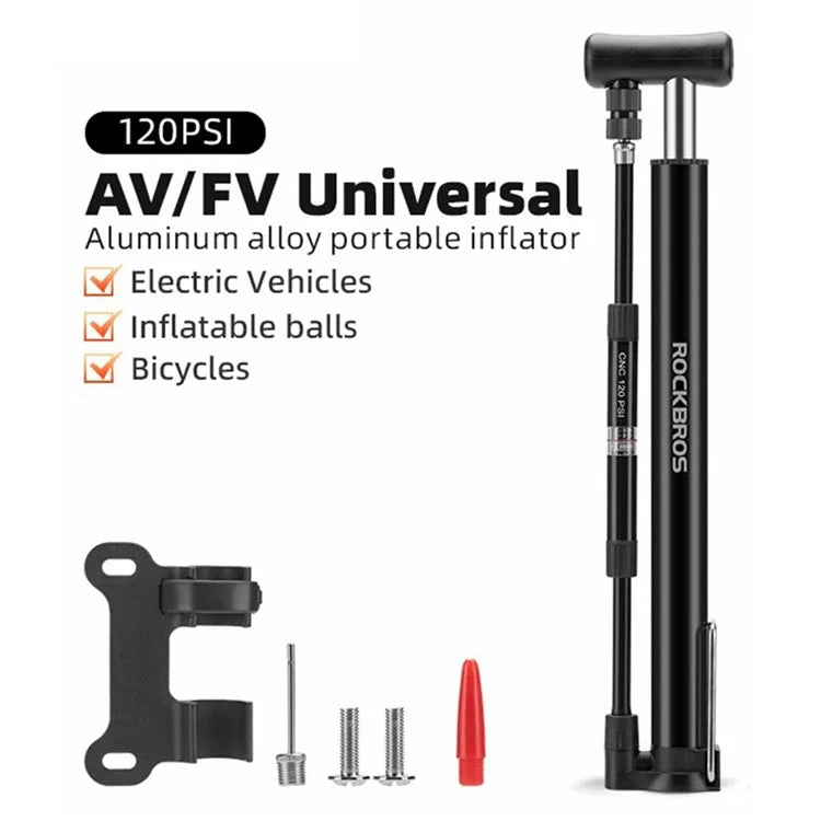 ROCKBROS MP2821 Portable Mini Bicycle Pump 120PSI High-Pressure AV / FV Inflator Pump with Air Pressure Gauge