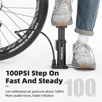 ROCKBROS 4522L Portable Foot Pump 100PSI High-Pressure Bicycle Air Tire Pump E-Bike Inflator Pump