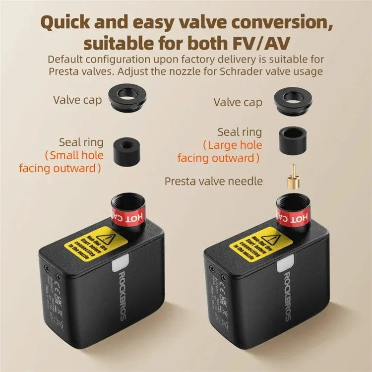 ROCKBROS AS1 Mini Electric Air Pump Portable High Pressure FV / AV Nozzle Road Mountain Bike Inflator Pump