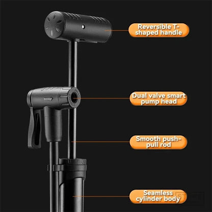 ROCKBROS 42310006001 Bicycle Pump with PSI Gauge 120PSI Portable FV / AV Inflation Inflator Bike Air Pump