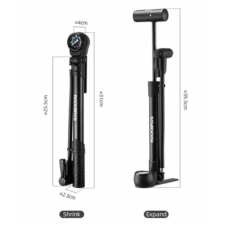 ROCKBROS 42310006001 Bicycle Pump with PSI Gauge 120PSI Portable FV / AV Inflation Inflator Bike Air Pump