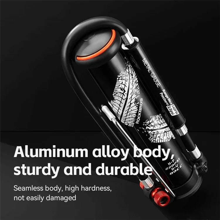 ROCKBROS QT-LD1 Bicycle Pump 220PSI Mini Hand Air Pump Tire Inflator with Hidden Pressure Gauge