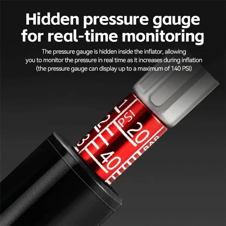 ROCKBROS QT-LD1 Bicycle Pump 220PSI Mini Hand Air Pump Tire Inflator with Hidden Pressure Gauge