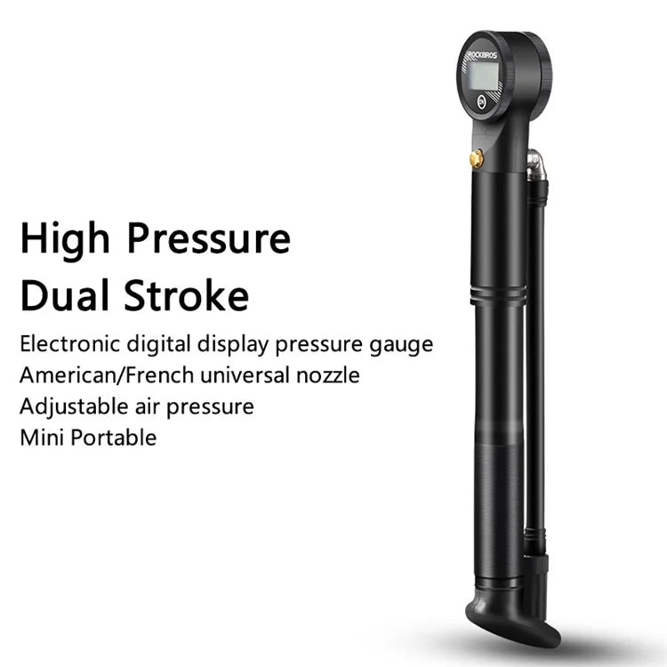 ROCKBROS LK4232001001 Portable 320PSI Bicycle Pump with Pressure Gauge Fits Presta and Schrader Valves