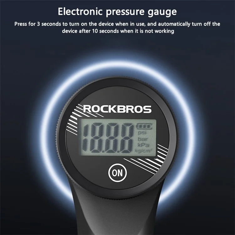 ROCKBROS LK4232001001 Portable 320PSI Bicycle Pump with Pressure Gauge Fits Presta and Schrader Valves