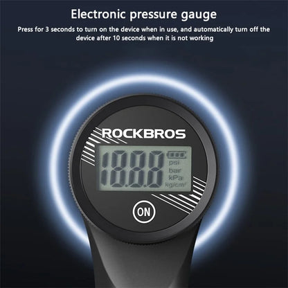ROCKBROS LK4232001001 Portable 320PSI Bicycle Pump with Pressure Gauge Fits Presta and Schrader Valves