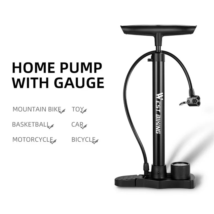 WEST BIKING YP0711142 160PSI High Pressure E-Bike Bicycle Tire Air Pump with Pressure Gauge