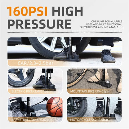 WEST BIKING YP0711142 160PSI High Pressure E-Bike Bicycle Tire Air Pump with Pressure Gauge