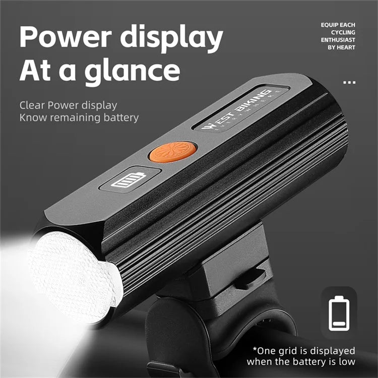 WEST BIKING YP0701434 Power Display 5 Modes Waterproof High Brightness Bicycle Headlight