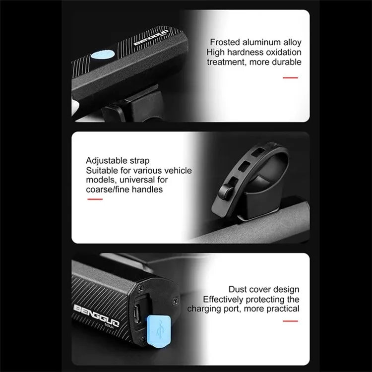 BENGGUO BG-1913 Bicycle Light 300 Lumens 4 Modes Bike Lights USB Rechargeable Headlight for Night Riding
