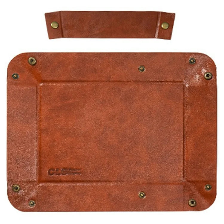 CLS Portable Outdoor PU Leather Sundries Organizer Folding Storage Tray for Camping BBQ