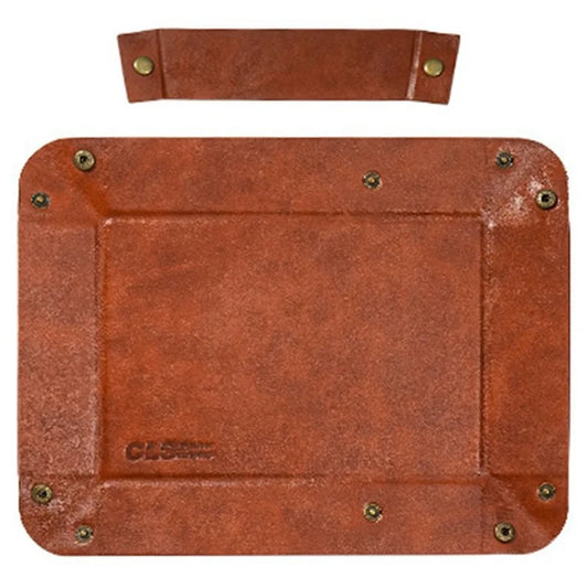 CLS Portable Outdoor PU Leather Sundries Organizer Folding Storage Tray for Camping BBQ