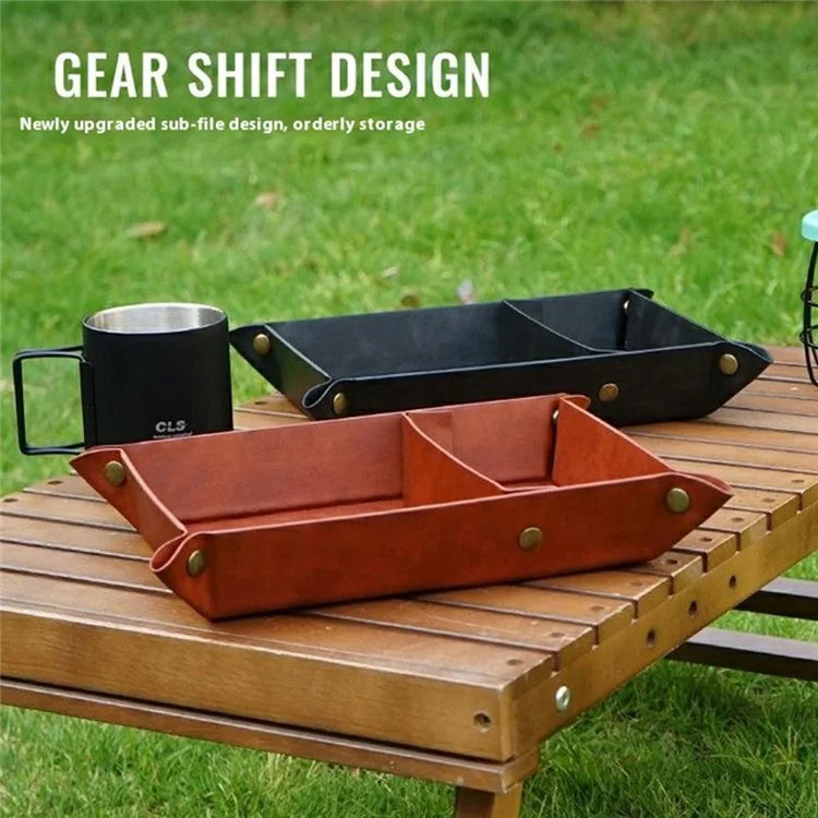 CLS Portable Outdoor PU Leather Sundries Organizer Folding Storage Tray for Camping BBQ