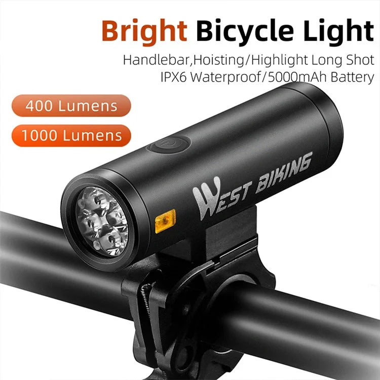 WEST BIKING YP0701399 400LM Aluminum Alloy Bicycle Headlight IPX6 Waterproof Bike Front Light