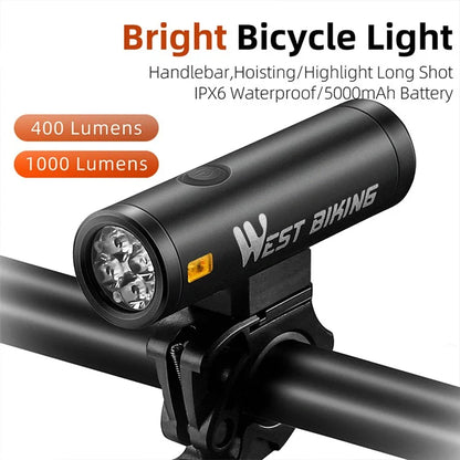 WEST BIKING YP0701399 400LM Aluminum Alloy Bicycle Headlight IPX6 Waterproof Bike Front Light