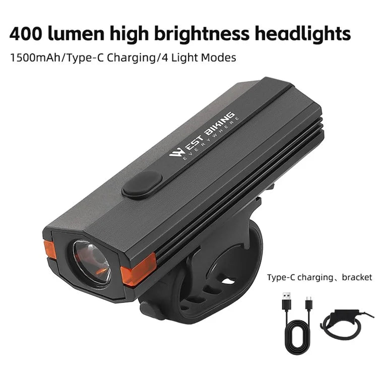 WEST BIKING YP0701407 Plastic Bicycle Headlight 400LM Night Cycling Torch Bike Front Light