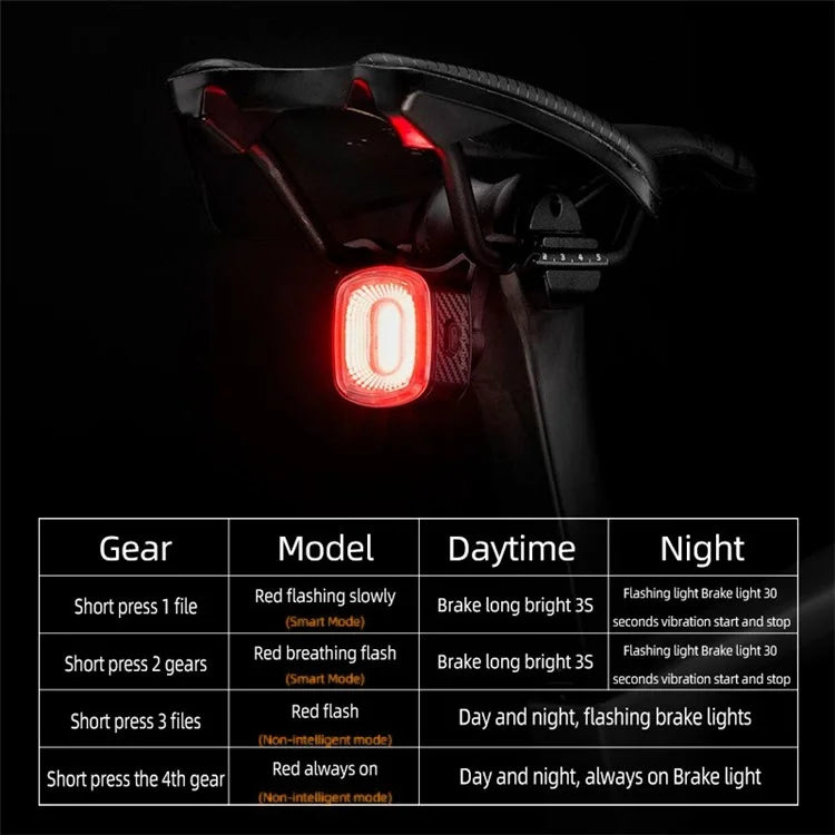 ROCKBROS Q2S Smart Bike Tail Light Riding Brake Sensing Bicycle Rear Light Waterproof Cycling Safety Road Bike Taillight