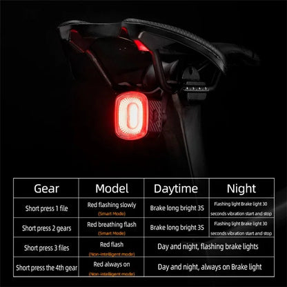 ROCKBROS Q2S Smart Bike Tail Light Riding Brake Sensing Bicycle Rear Light Waterproof Cycling Safety Road Bike Taillight