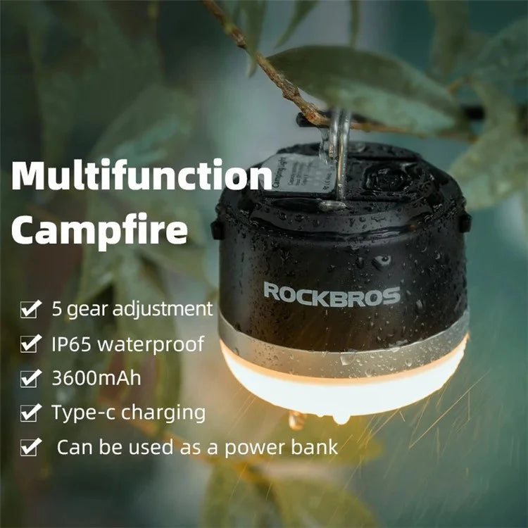 ROCKBROS Camping Light Rechargeable Magnet Flashlight Outdoor BBQ Lantern Hiking Tent Lamp