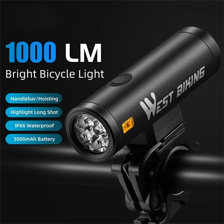 WEST BIKING YP0701400 2000 Lumen Bright LED Bike Front Light Rechargeable Night Cycling Safety Torch