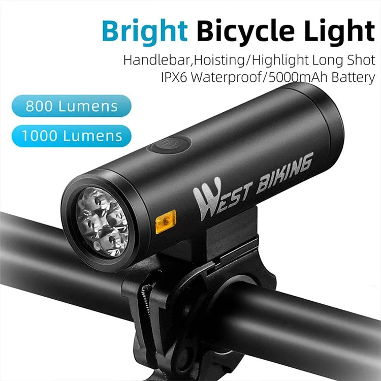 WEST BIKING YP0701400 2000 Lumen Bright LED Bike Front Light Rechargeable Night Cycling Safety Torch