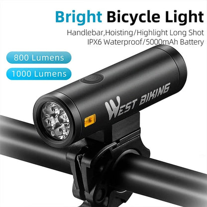 WEST BIKING YP0701400 2000 Lumen Bright LED Bike Front Light Rechargeable Night Cycling Safety Torch
