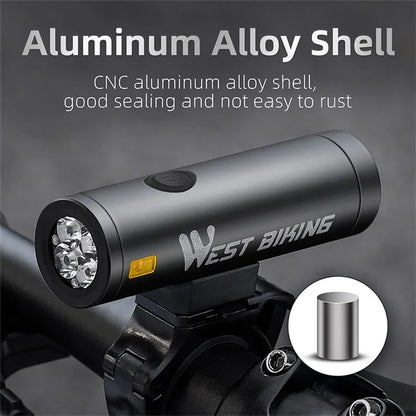 WEST BIKING YP0701400 2000 Lumen Bright LED Bike Front Light Rechargeable Night Cycling Safety Torch