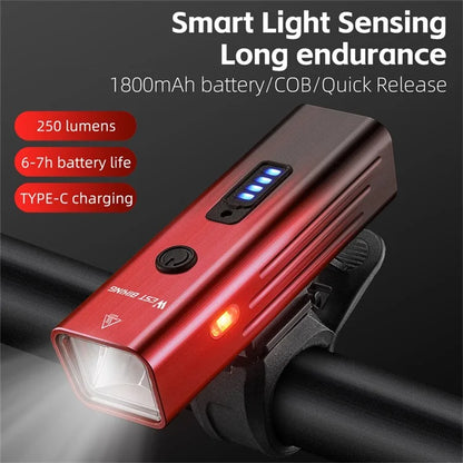 WEST BIKING YP0701416 Bicycle Headlight Aluminum Alloy Intelligent Sensing Headlight Type-C Bike Night Lights for Cycling