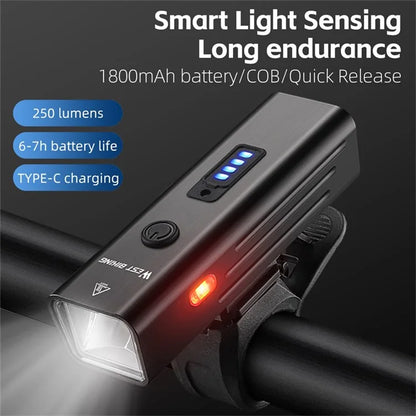 WEST BIKING YP0701416 Bicycle Headlight Aluminum Alloy Intelligent Sensing Headlight Type-C Bike Night Lights for Cycling