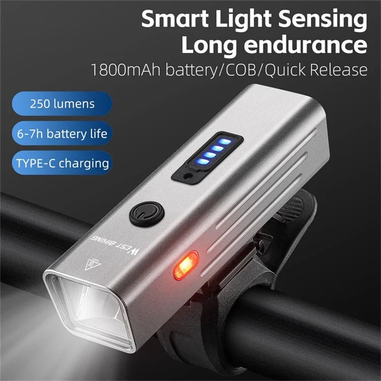 WEST BIKING YP0701416 Bicycle Headlight Aluminum Alloy Intelligent Sensing Headlight Type-C Bike Night Lights for Cycling