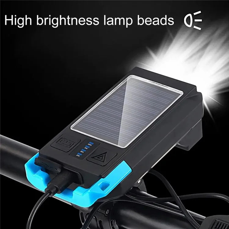 BG-1706 USB+Solar Rechargeable Bike Lights Waterproof 6 Light Modes Bicycle Dual Headlight with Horn Alarm