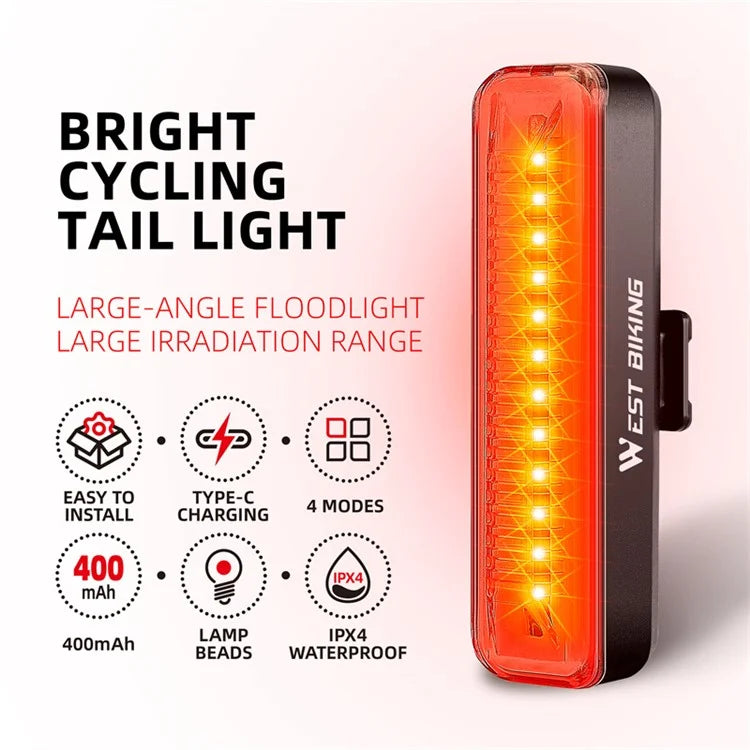 WEST BIKING YP0701359 Rechargeable Bike Tail Light 400mAh LED Bicycle Rear Light